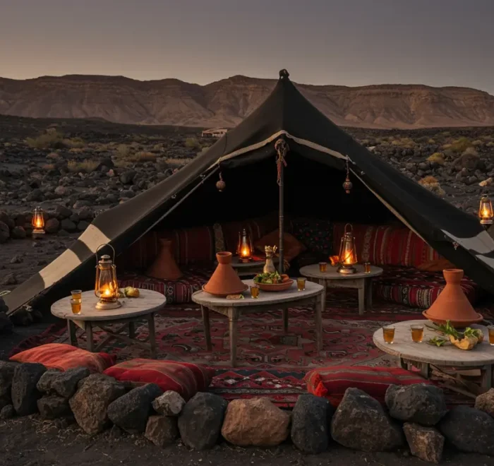 a tent in the sahara desert of merzouga, for a private desert tour, used also in the berber village experienc