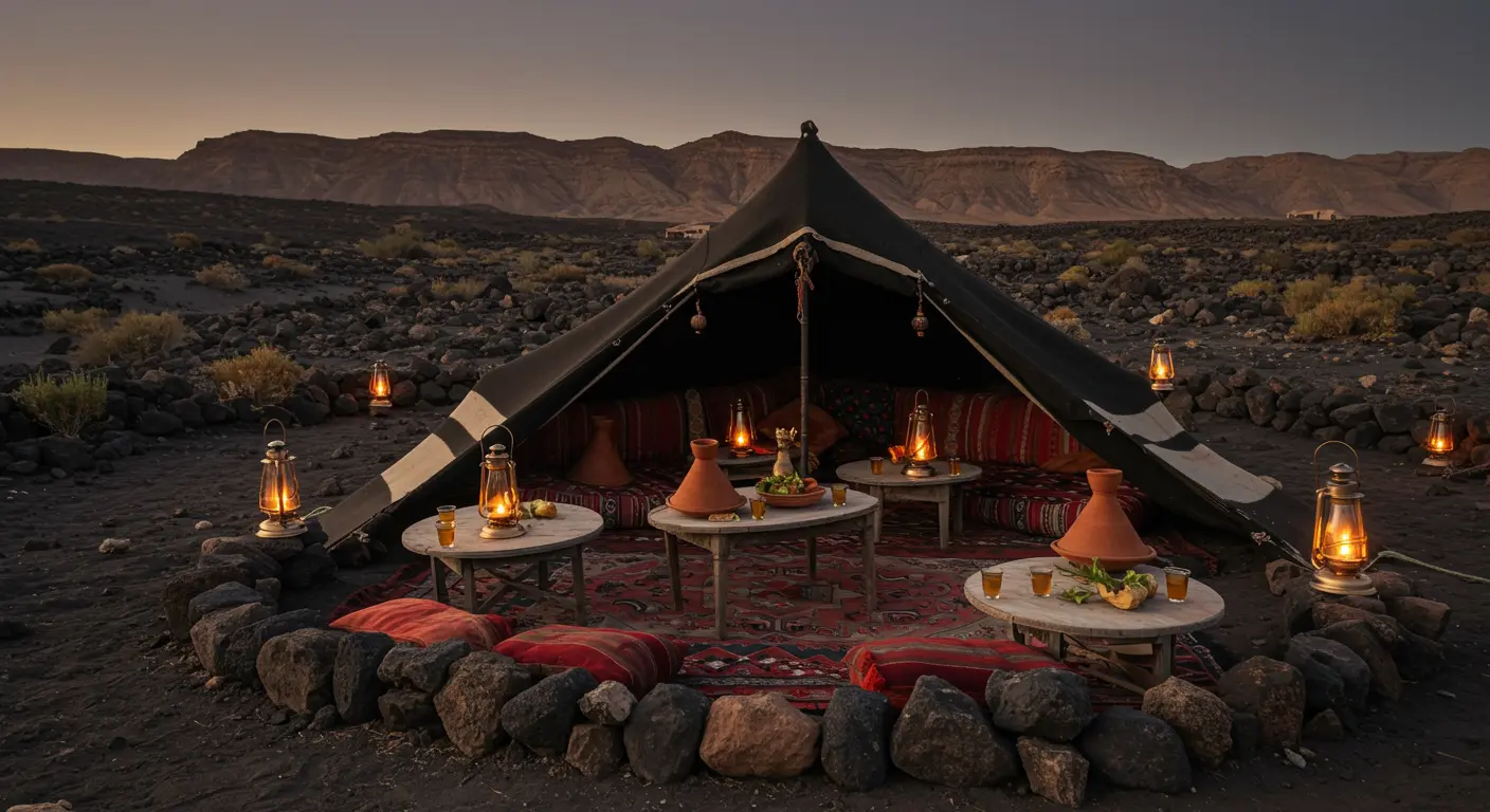 a tent in the sahara desert of merzouga, for a private desert tour, used also in the berber village experienc